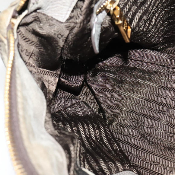 PRADA Hand Bag Leather 2way Gray Gold Auth 126985