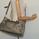 PRADA Hand Bag Leather 2way Gray Gold Auth 126985-23