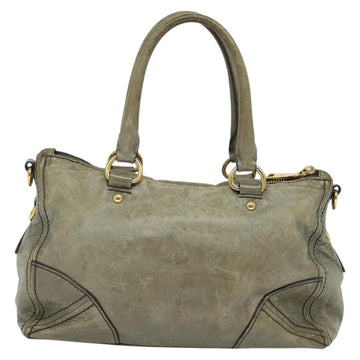 PRADA Hand Bag Leather 2way Gray Gold Auth 126985 - 0