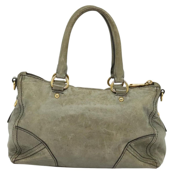 PRADA Hand Bag Leather 2way Gray Gold Auth 126985