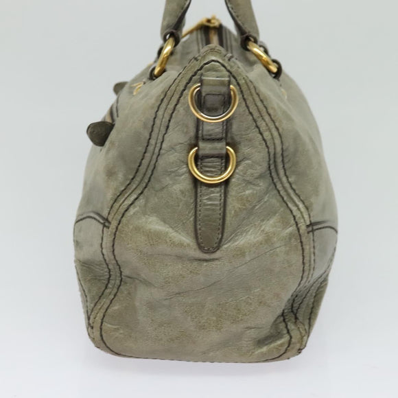 PRADA Hand Bag Leather 2way Gray Gold Auth 126985