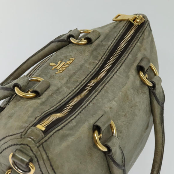 PRADA Hand Bag Leather 2way Gray Gold Auth 126985