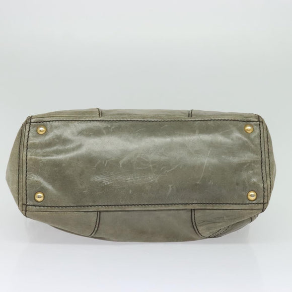 PRADA Hand Bag Leather 2way Gray Gold Auth 126985