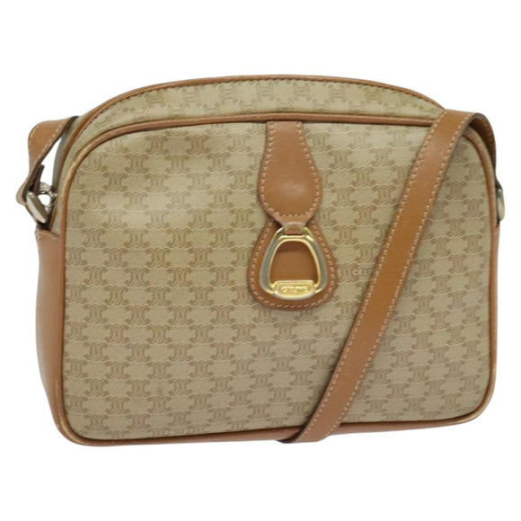 CELINE Macadam Canvas Shoulder Bag Beige Gold Auth 126988