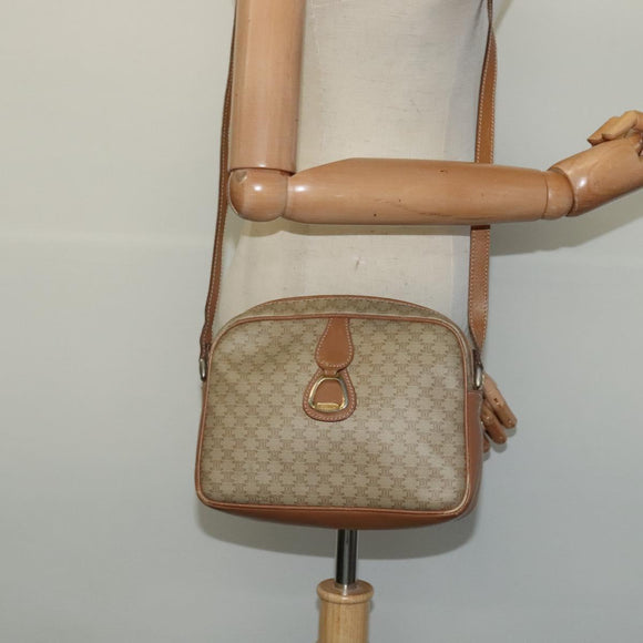 CELINE Macadam Canvas Shoulder Bag Beige Gold Auth 126988