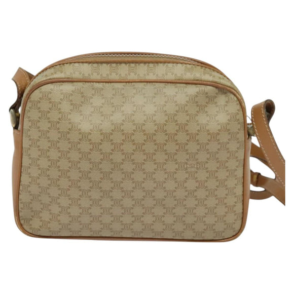 CELINE Macadam Canvas Shoulder Bag Beige Gold Auth 126988