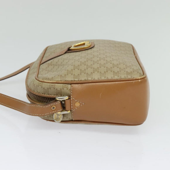 CELINE Macadam Canvas Shoulder Bag Beige Gold Auth 126988