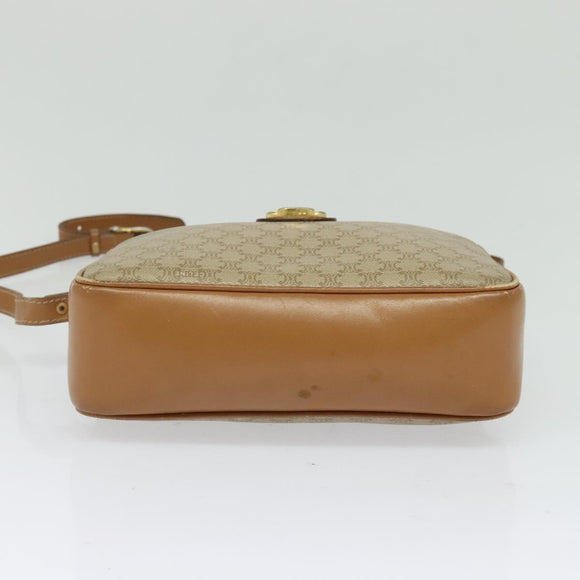 CELINE Macadam Canvas Shoulder Bag Beige Gold Auth 126988