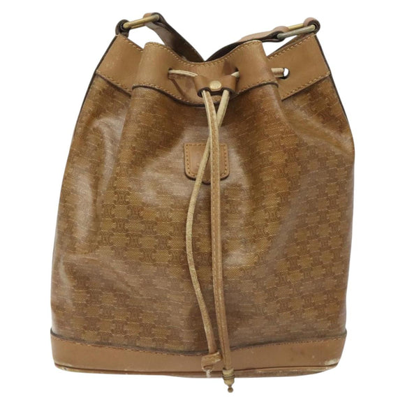 CELINE Macadam Canvas Shoulder Bag PVC Brown Gold Auth 126992