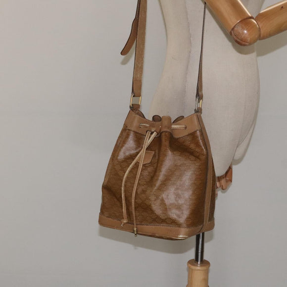 CELINE Macadam Canvas Shoulder Bag PVC Brown Gold Auth 126992