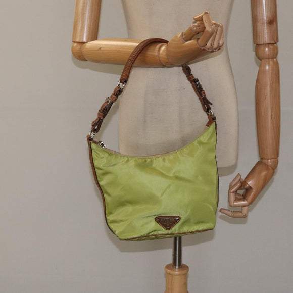 PRADA Shoulder Bag Nylon Silver Light green Auth 126993V