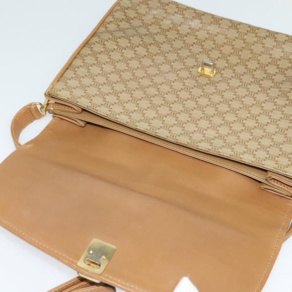 CELINE Macadam Canvas Shoulder Bag PVC Beige Gold Auth 126995