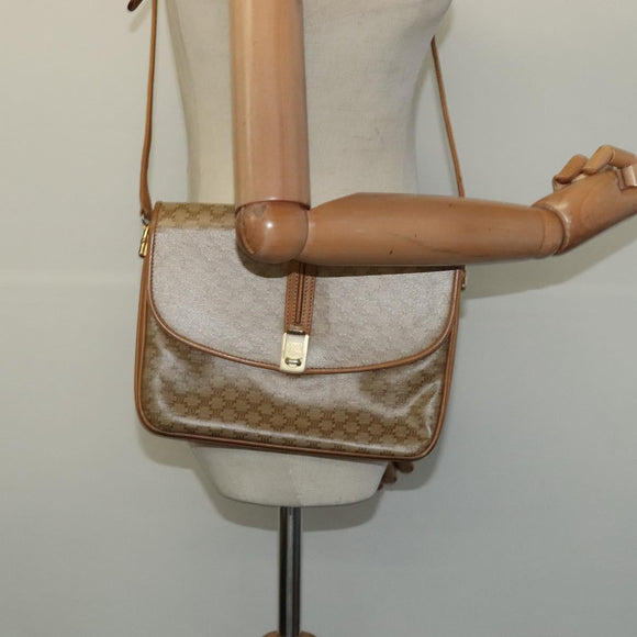 CELINE Macadam Canvas Shoulder Bag PVC Beige Gold Auth 126995
