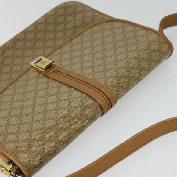 CELINE Macadam Canvas Shoulder Bag PVC Beige Gold Auth 126995