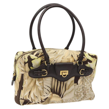 Salvatore Ferragamo Gancini Shoulder Bag Canvas Beige Gold Auth 126999