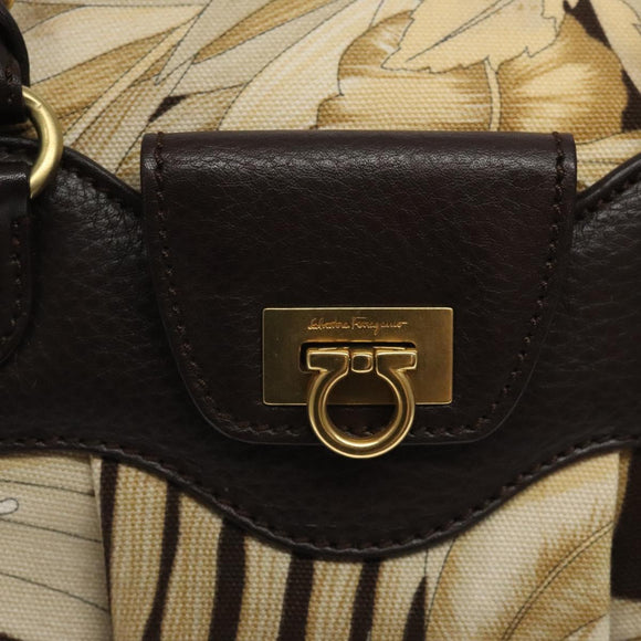 Salvatore Ferragamo Gancini Shoulder Bag Canvas Beige Gold Auth 126999
