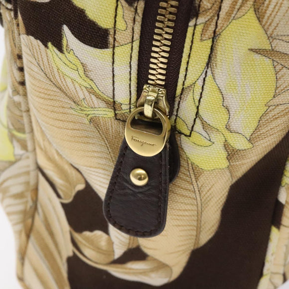 Salvatore Ferragamo Gancini Shoulder Bag Canvas Beige Gold Auth 126999