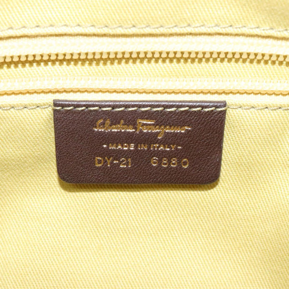 Salvatore Ferragamo Gancini Shoulder Bag Canvas Beige Gold Auth 126999