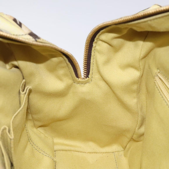 Salvatore Ferragamo Gancini Shoulder Bag Canvas Beige Gold Auth 126999