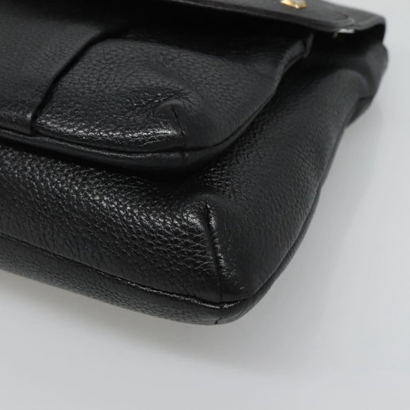 MCM Studs Chain Shoulder Bag Leather Black Gold Auth 127008