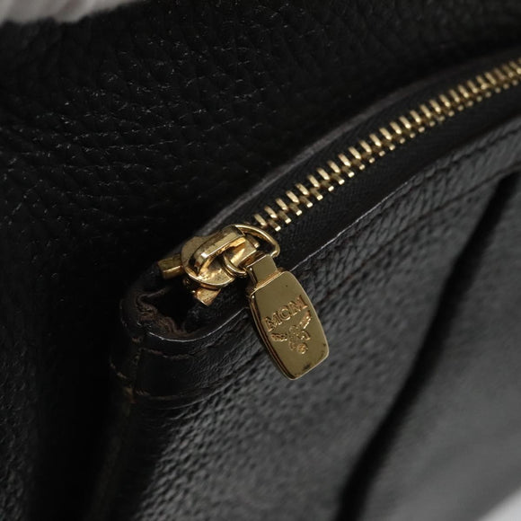 MCM Studs Chain Shoulder Bag Leather Black Gold Auth 127008