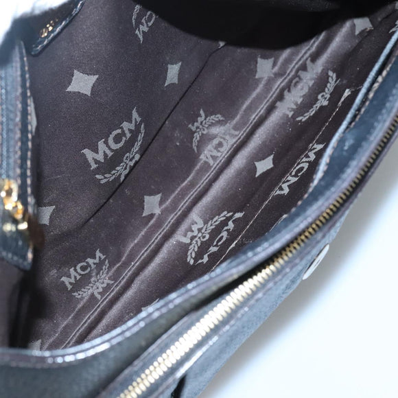 MCM Studs Chain Shoulder Bag Leather Black Gold Auth 127008