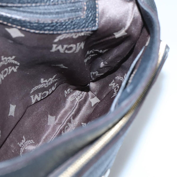 MCM Studs Chain Shoulder Bag Leather Black Gold Auth 127008