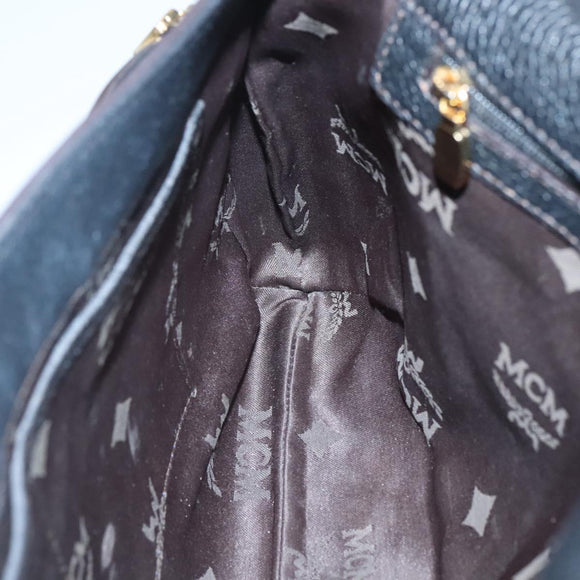 MCM Studs Chain Shoulder Bag Leather Black Gold Auth 127008