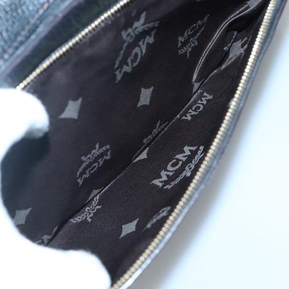 MCM Studs Chain Shoulder Bag Leather Black Gold Auth 127008