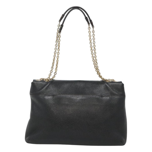 MCM Studs Chain Shoulder Bag Leather Black Gold Auth 127008