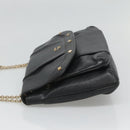 MCM Studs Chain Shoulder Bag Leather Black Gold Auth 127008-3