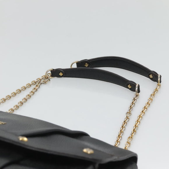 MCM Studs Chain Shoulder Bag Leather Black Gold Auth 127008