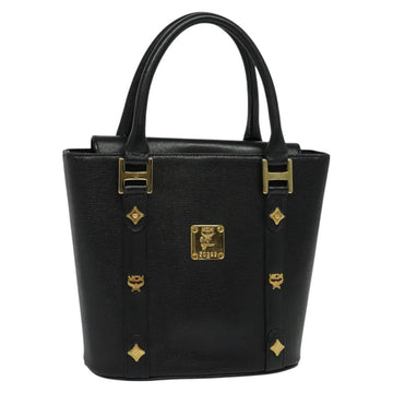 MCM Studs Hand Bag Leather Black Gold Auth 127014
