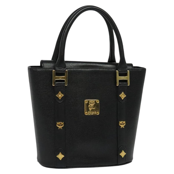 MCM Studs Hand Bag Leather Black Gold Auth 127014