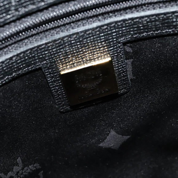 MCM Studs Hand Bag Leather Black Gold Auth 127014