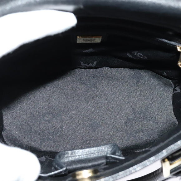 MCM Studs Hand Bag Leather Black Gold Auth 127014