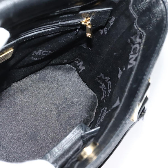 MCM Studs Hand Bag Leather Black Gold Auth 127014