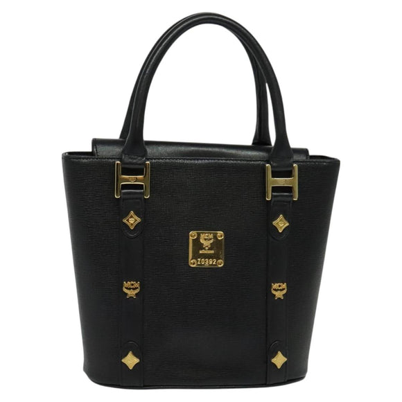 MCM Studs Hand Bag Leather Black Gold Auth 127014