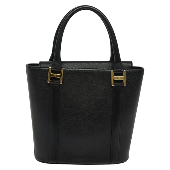 MCM Studs Hand Bag Leather Black Gold Auth 127014