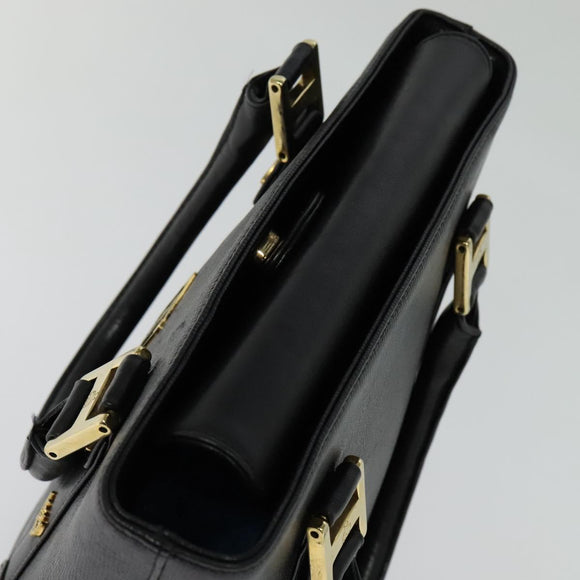 MCM Studs Hand Bag Leather Black Gold Auth 127014