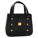MCM Studs Hand Bag Leather Black Gold Auth 127015-1