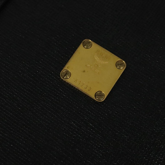 MCM Studs Hand Bag Leather Black Gold Auth 127015