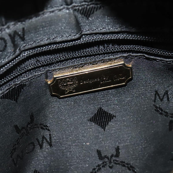 MCM Studs Hand Bag Leather Black Gold Auth 127015