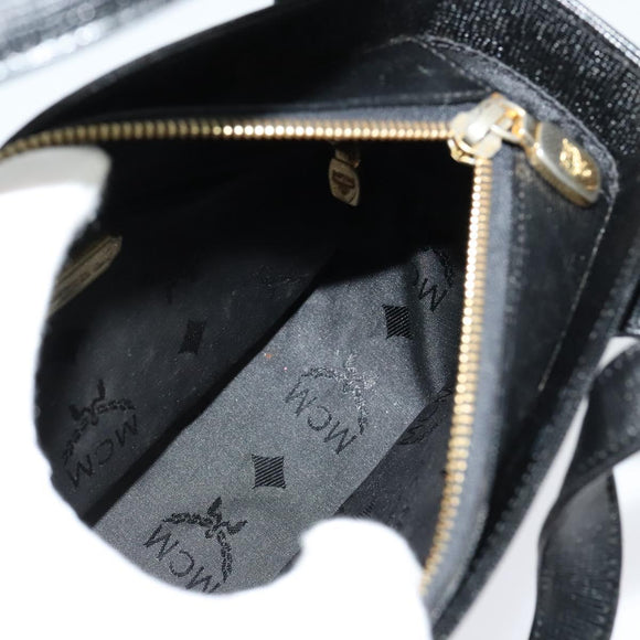 MCM Studs Hand Bag Leather Black Gold Auth 127015