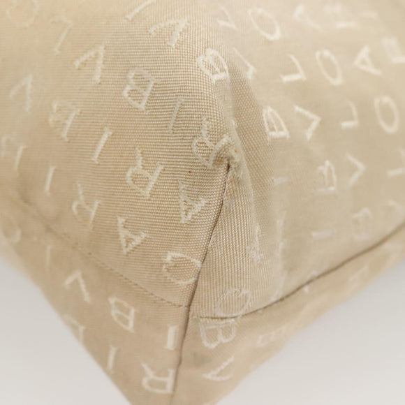 BVLGARI Logo Mania Shoulder Bag Canvas Beige Silver Auth 127021