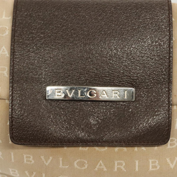 BVLGARI Logo Mania Shoulder Bag Canvas Beige Silver Auth 127021