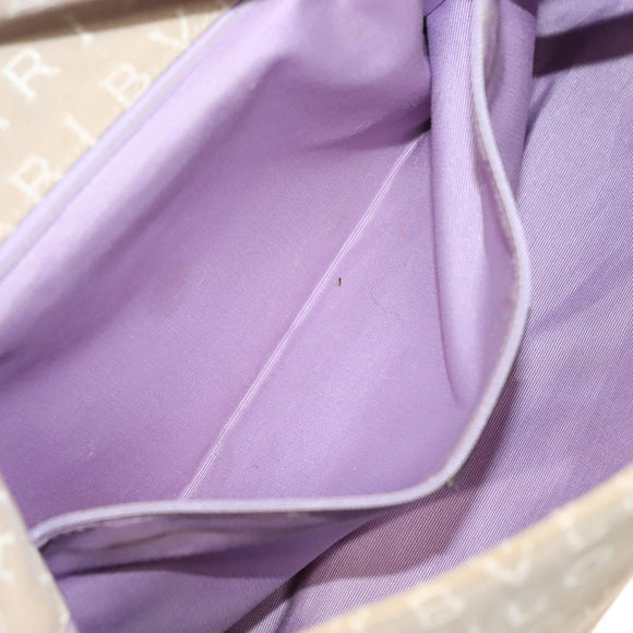 BVLGARI Logo Mania Shoulder Bag Canvas Beige Silver Auth 127021