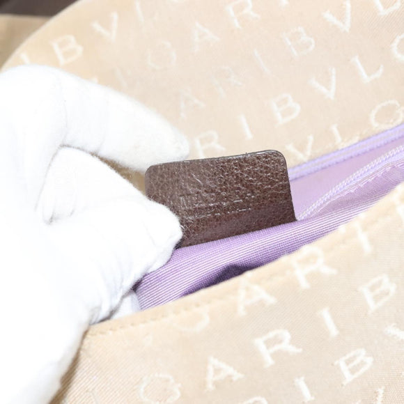 BVLGARI Logo Mania Shoulder Bag Canvas Beige Silver Auth 127021