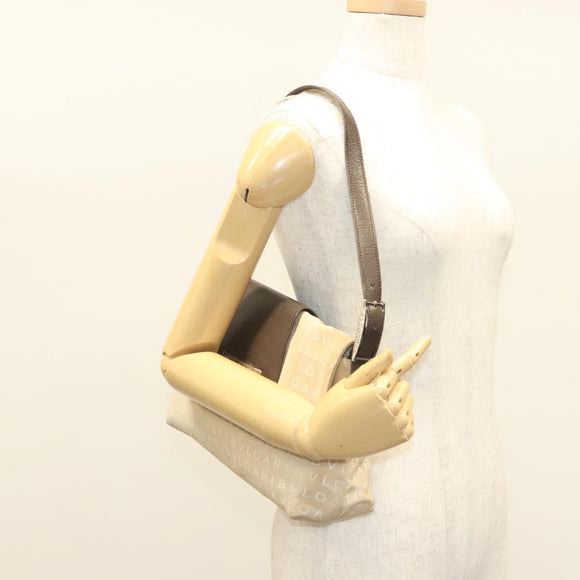 BVLGARI Logo Mania Shoulder Bag Canvas Beige Silver Auth 127021