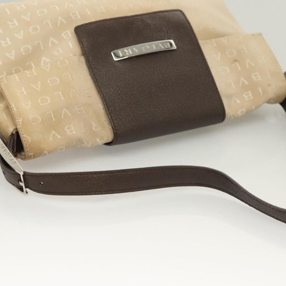BVLGARI Logo Mania Shoulder Bag Canvas Beige Silver Auth 127021